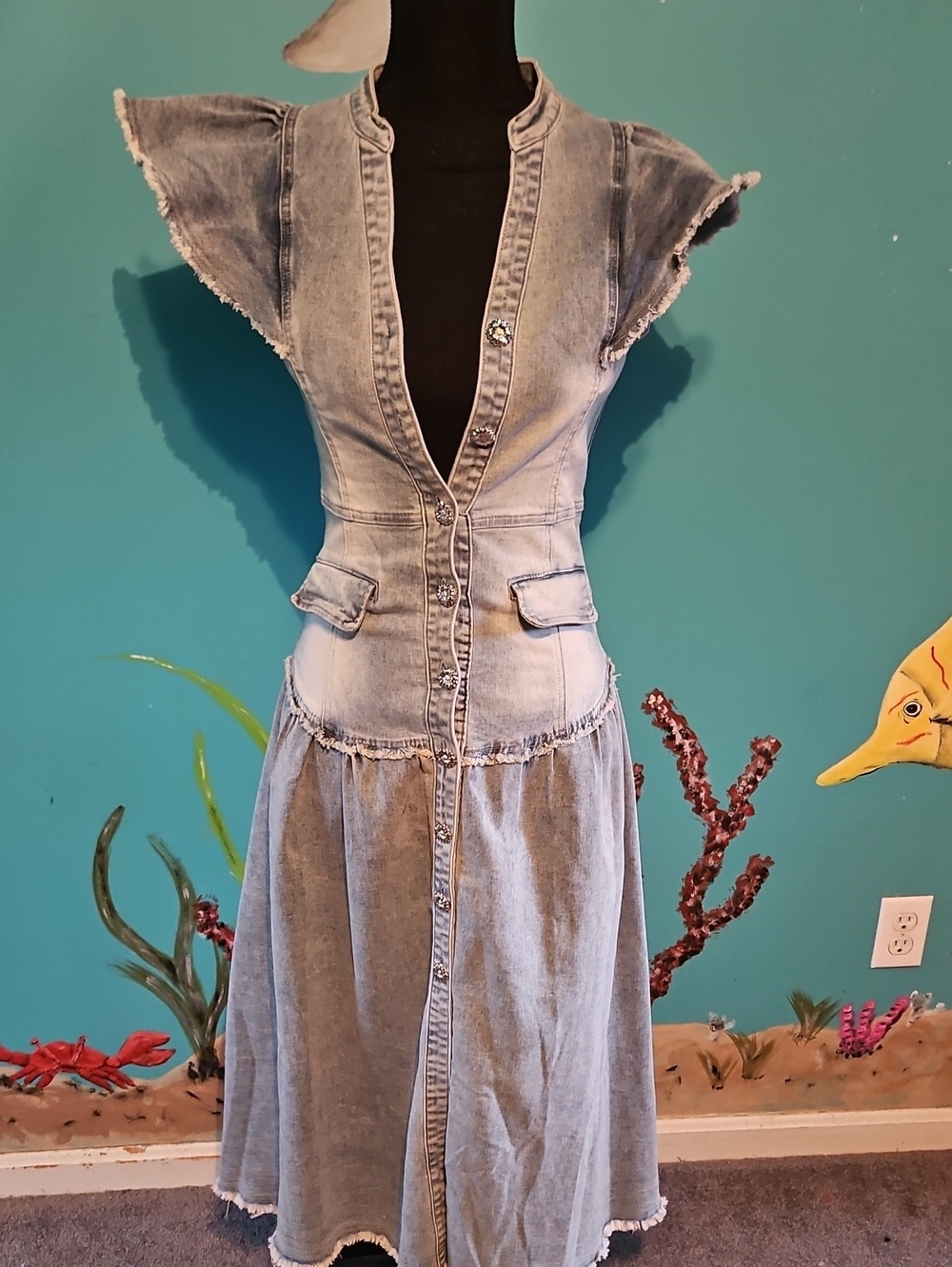 En Saison Light Blue Washed Denim Midi Dress